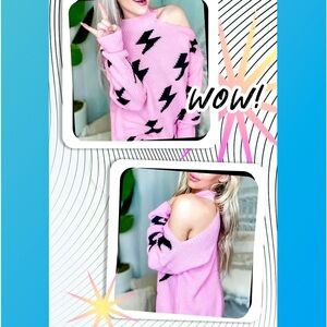 🆕💗BLUE BUTTERCUP: Cold Shoulder Sweater Black Lightening Bolts
